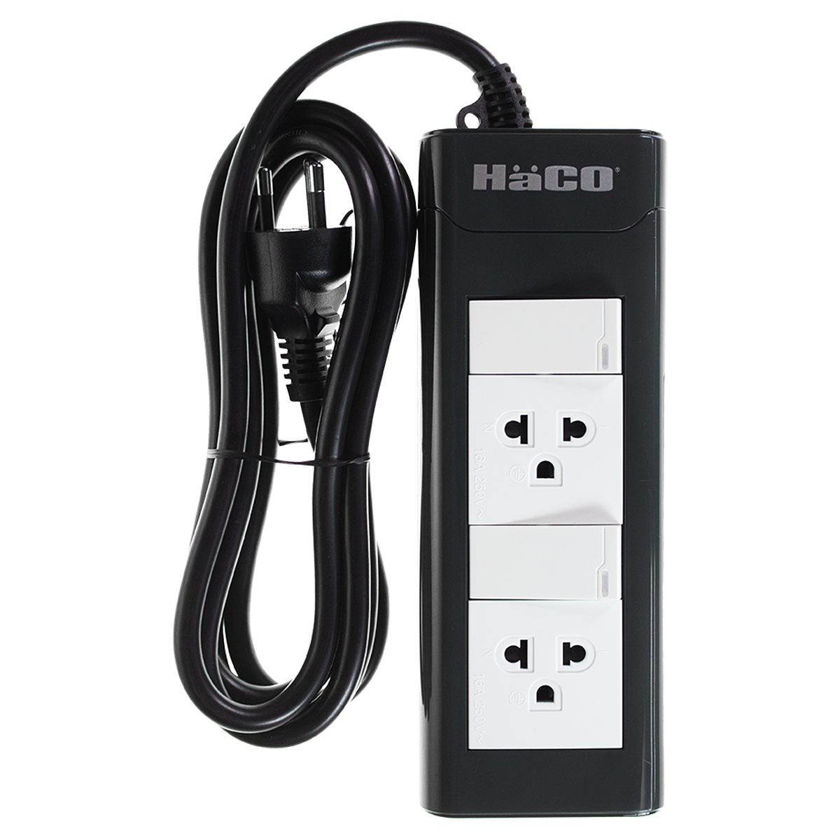 HACO-EPN-2S2EB/2 2 Euro-American Sockets 2SW with mini-breaker 2M*1.5 sq.mm 16A 250V