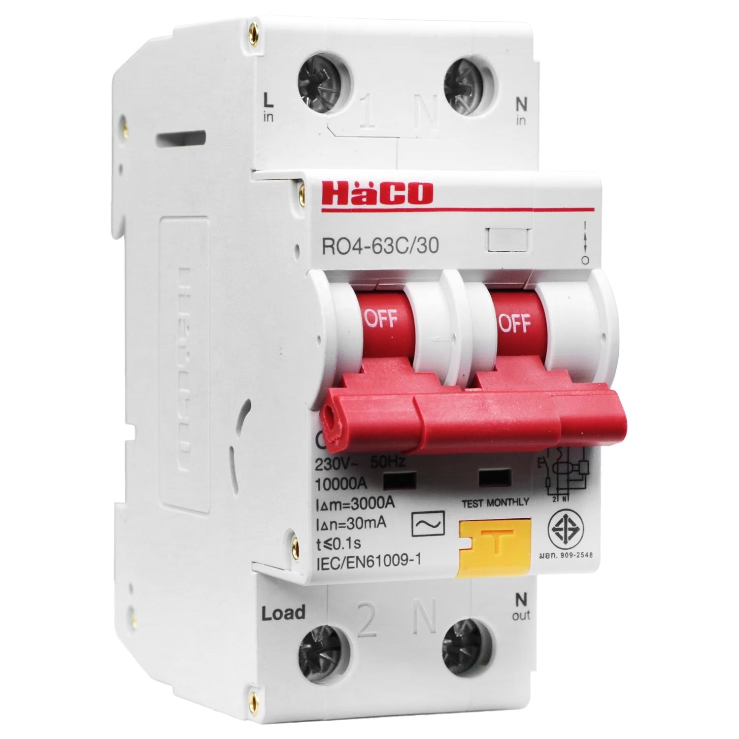 Haco RO4-63C/30 RCBO 2P 63A 230VAC 30mA 10kA